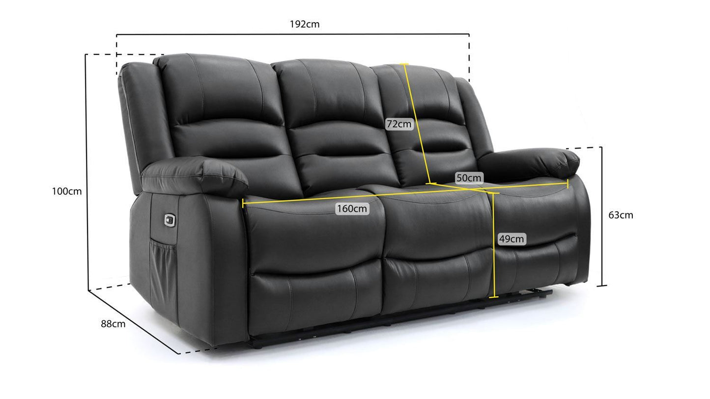 Black Leather Effect 3 Seater Electric Recliner Sofa