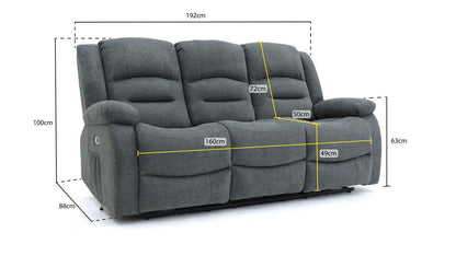 Graphite Fabric 3 Seater Electric Recliner Sofa
