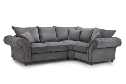 Grey Fabric Corner Fullback Sofa with Scroll Arms RHF