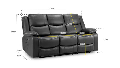 Black Leather High Back 3 Seater Electric Recliner Sofa