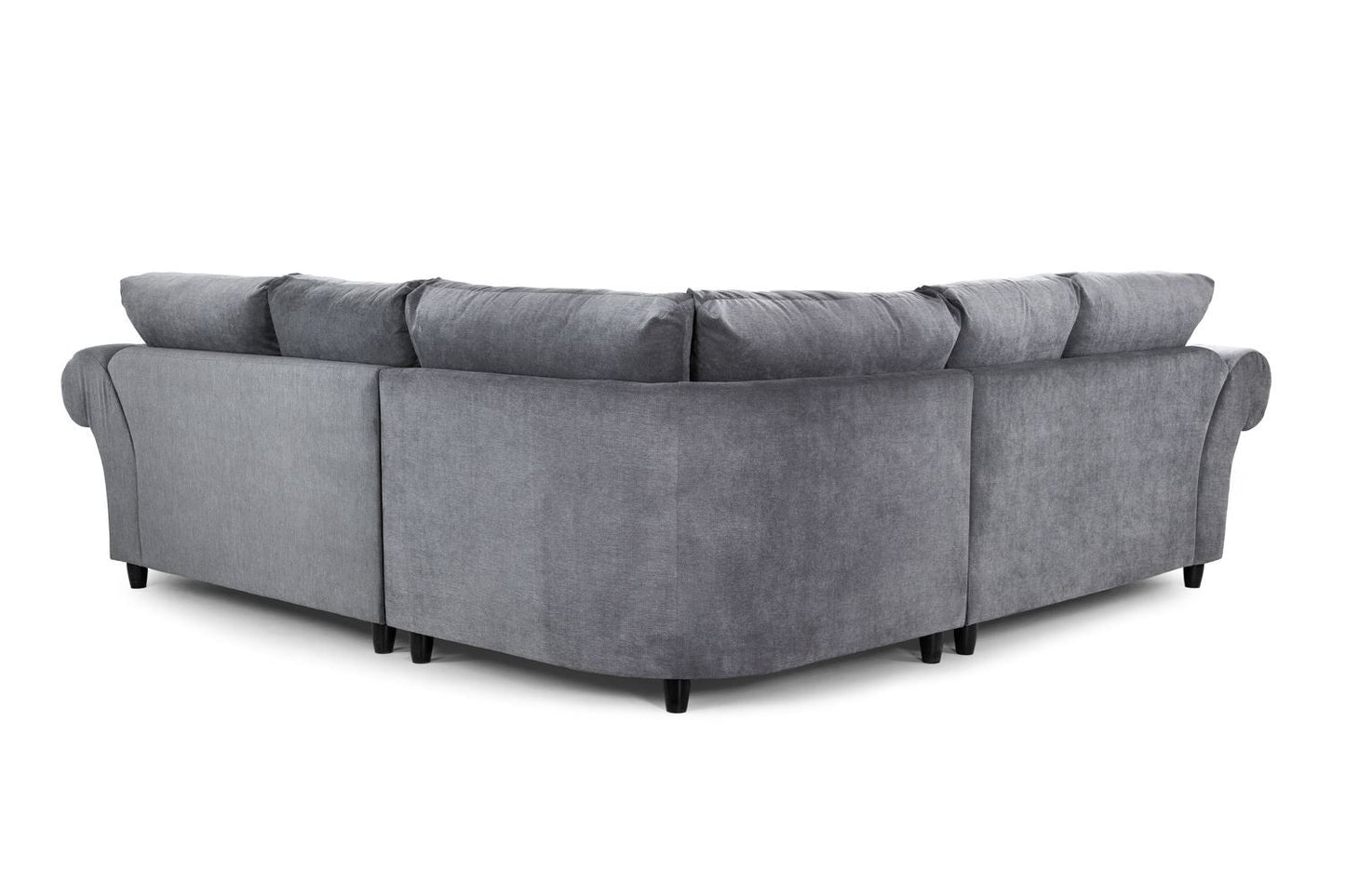Grey Fabric Large Fullback Corner Sofa Buttoned Scroll Arms