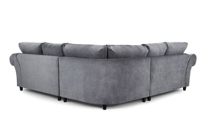 Grey Fabric Large Fullback Corner Sofa Buttoned Scroll Arms