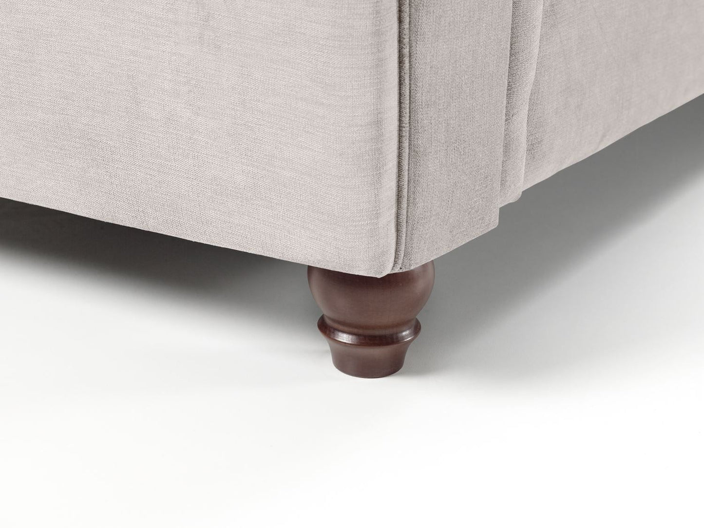 Stone Fabric Buttoned Fullback 2 Seater Sofa Scroll Arms