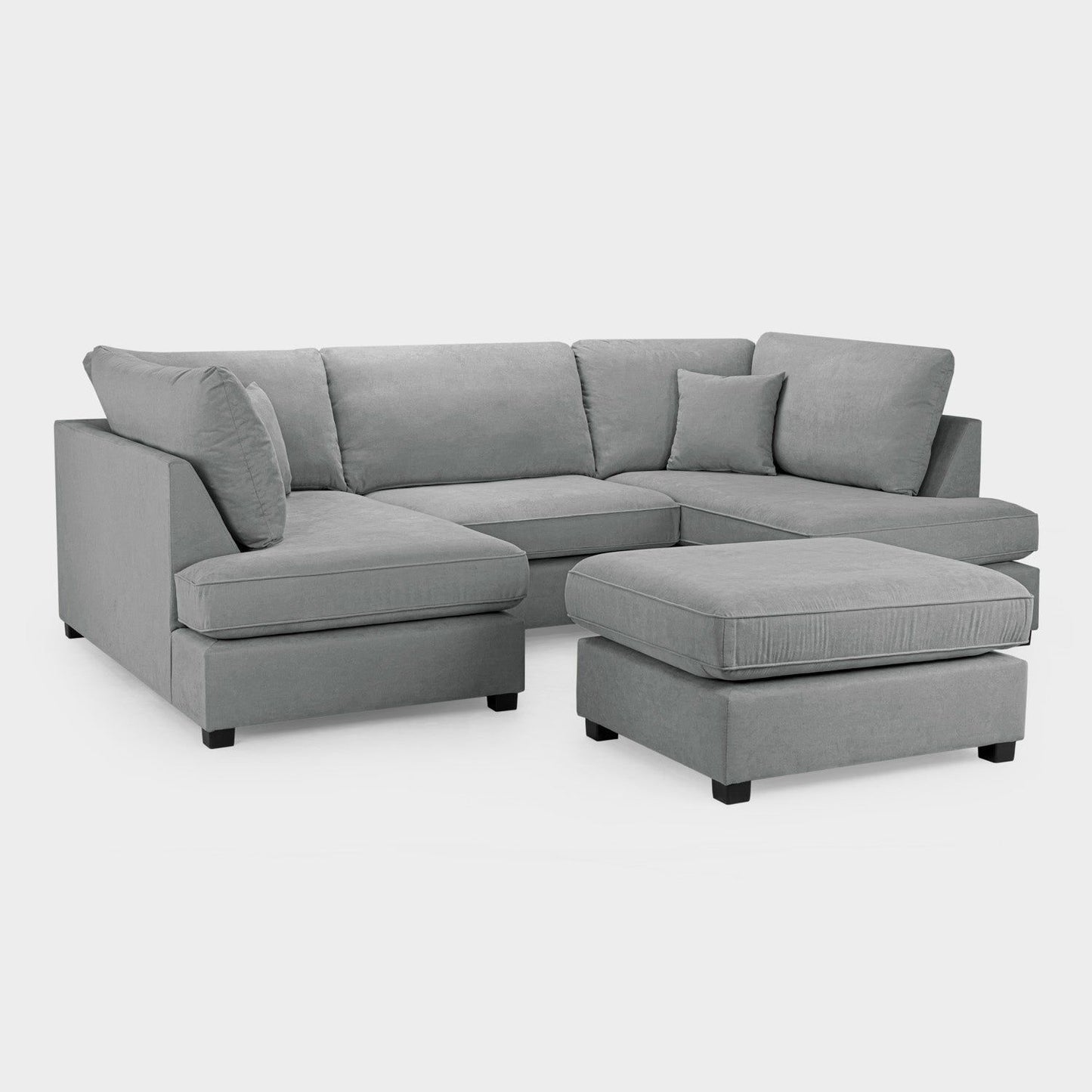 Grey Fabric Upholstery U Shape Corner Sofa Black Feet