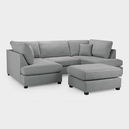 Grey Fabric Upholstery U Shape Corner Sofa Black Feet
