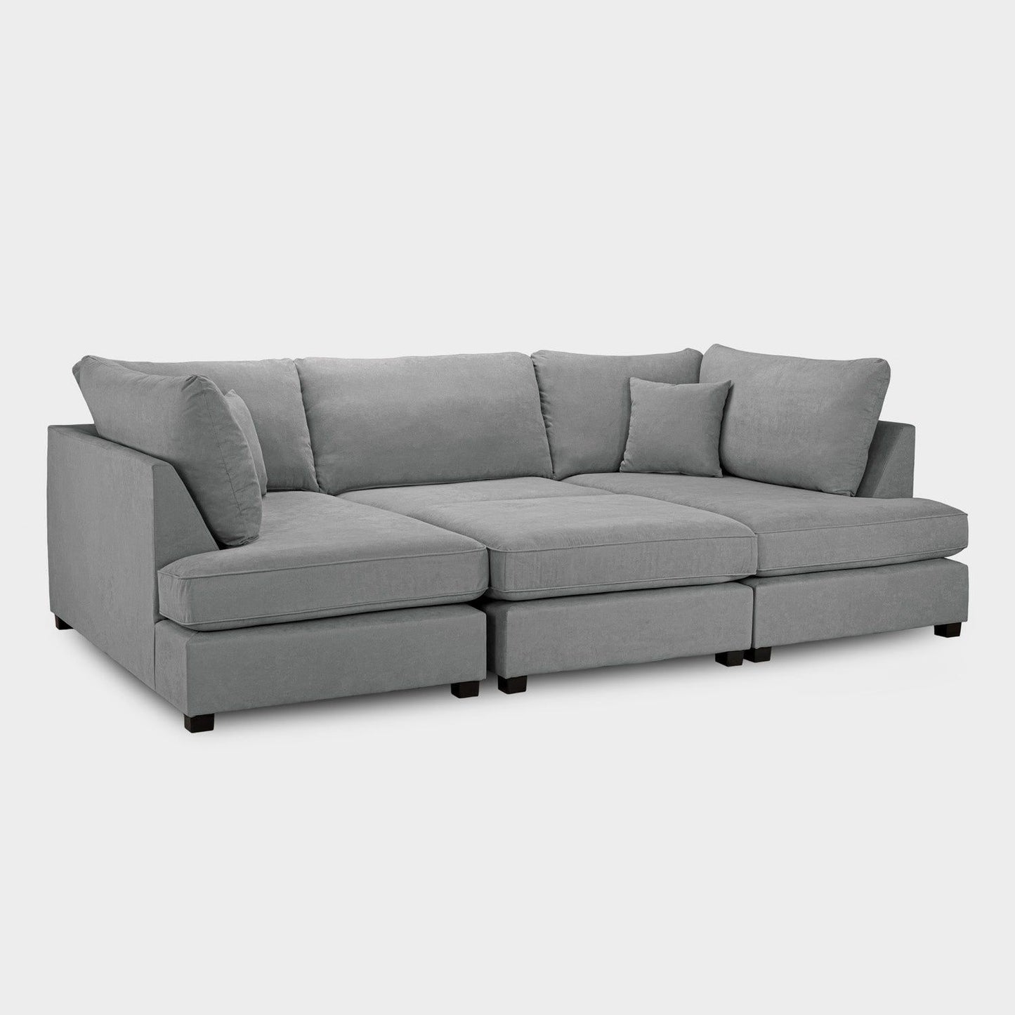 Grey Fabric Upholstery U Shape Corner Sofa Black Feet