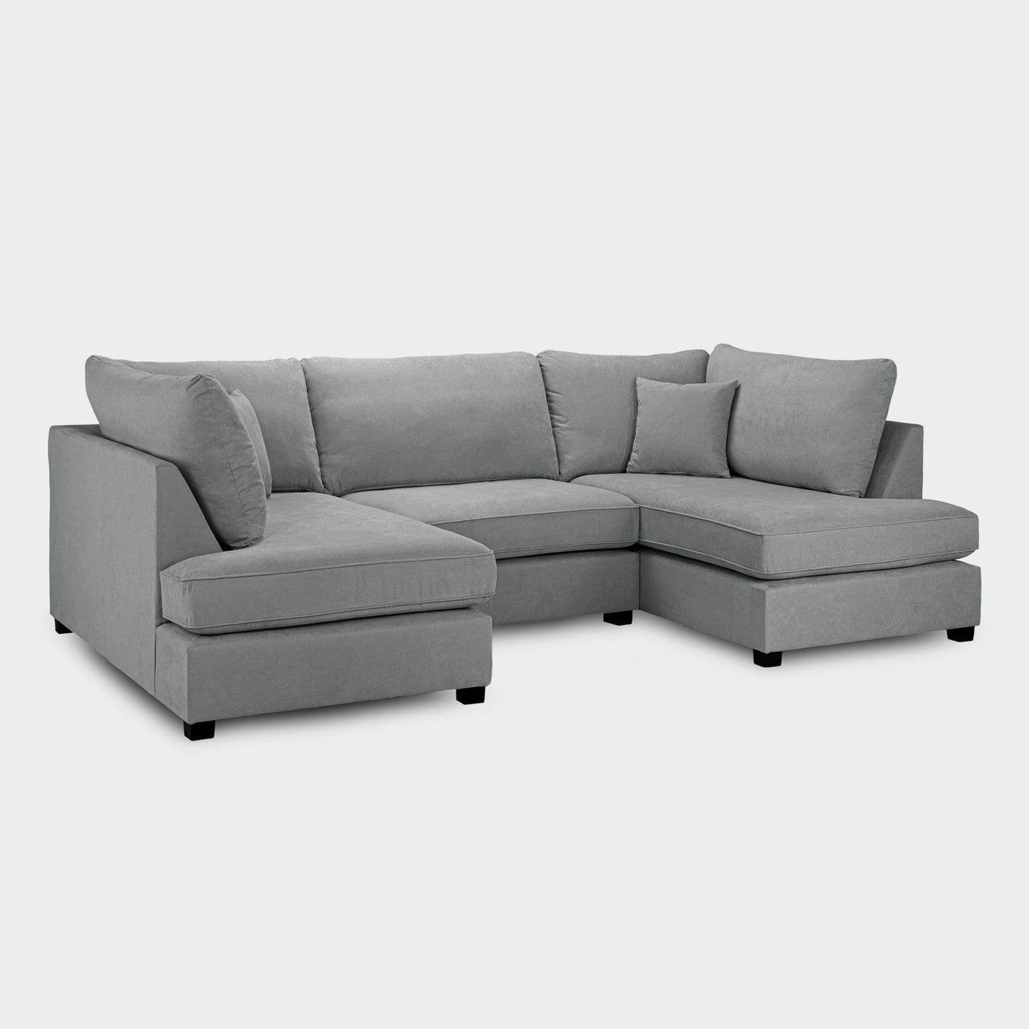 Grey Fabric Upholstery U Shape Corner Sofa Black Feet