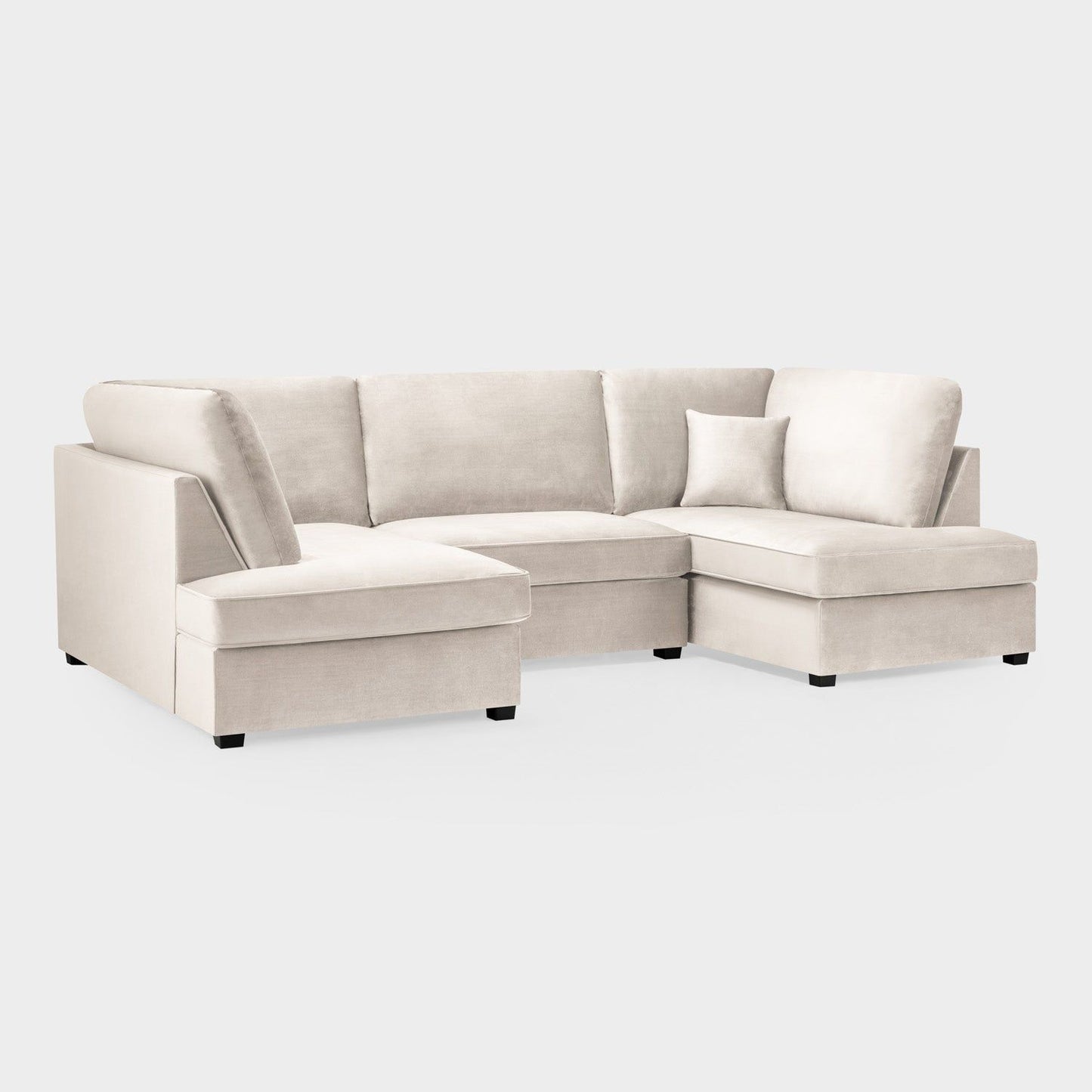 Beige Fabric U Shaped Corner Sofa Wooden Feet