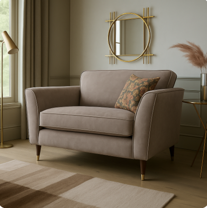 Rome Armchair In Dove Olive Green Fabric With Round Wooden Legs