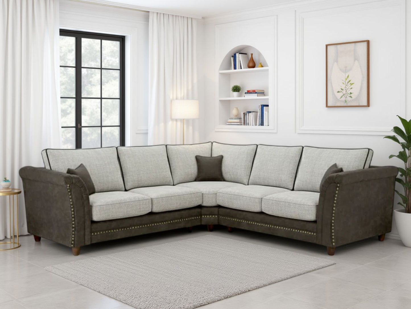 Dual Tone Grey Fabric Large Corner Fullback Sofa