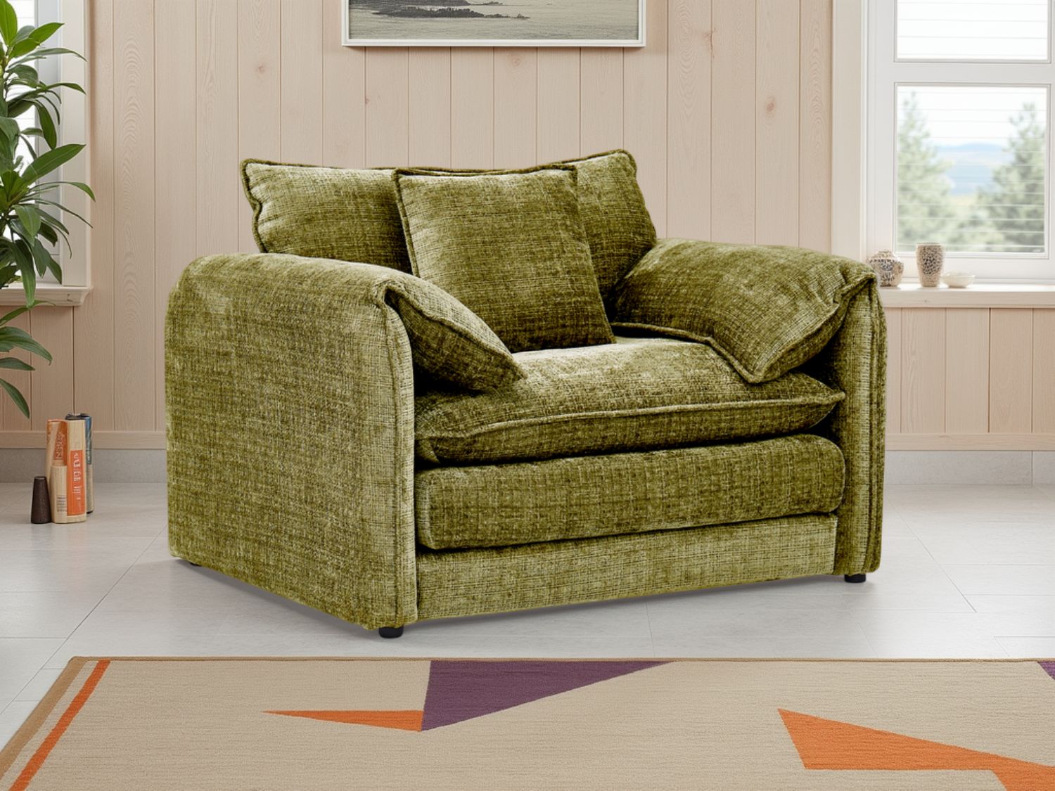Green Chenille Fabric Armchair Standard Back